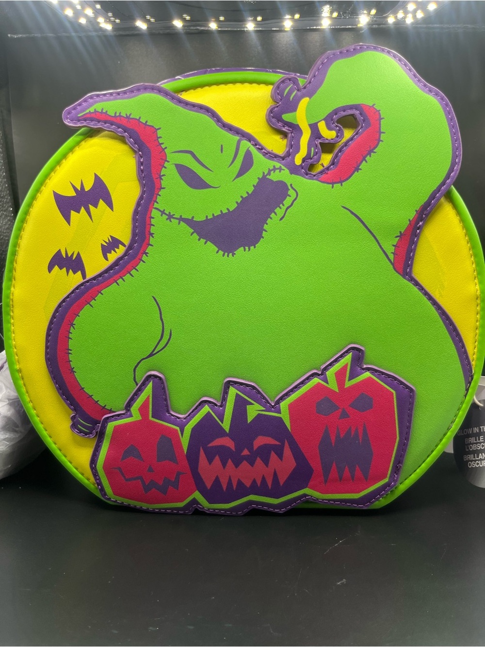Loungefly Green Oogie Boogie Round Backpack with Yellow, Purple & Red Accents